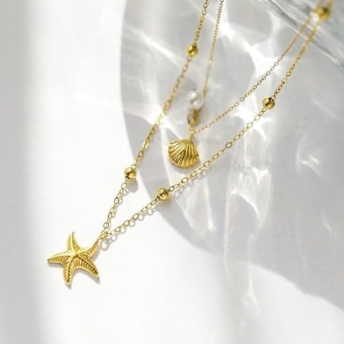Evabelle Gold Layered Necklace for Women Trendy Jewelry 14K Real Gold Plated Chunky Chain Stackable Necklaces Dainty Choker Necklaces Rectangle Square Pendant