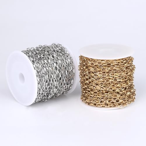 33FT Gold Paperclip Chain Jewelry 3MM 18K Gold PVD Plated Stainless Steel Paperclip Link Chain Roll Bulk for Jewelry Making - color: 3mm gold