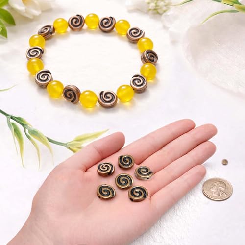 Tibetan Copper Spacer Beads 8mm Flat Round – 77pcs Metal Spacer Beads for Jewelry Making, Bracelets, Necklaces & Earrings DIY Supplies, Antique Silver Zinc Alloy - color: Copper Snail