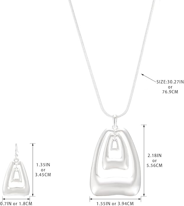 Madison Tyler Gold Plated Jewelry Set for Women | Silver Teardrop Pendant Necklace Trendy | Long Necklace with Snake Chain | Fashion Dangle Earring Set