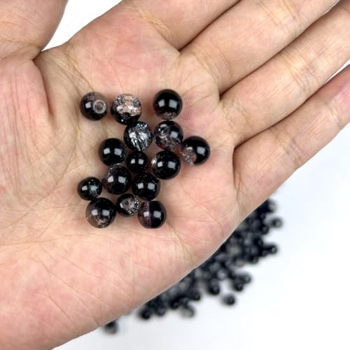 300pcs Crackle Glass Beads, 6mm and 8mm Black Crystal Glass Beads Round Loose Spacer Bulk Beads for DIY Craft Earring Necklace Bracelet Jewelry - color: Black