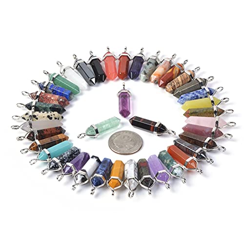 Justinstones Crystal Healing Hexagonal Point Chakra Reiki Pendant Beads Lot - color: 24pcs All Natural Mixed