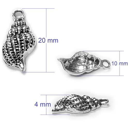 Heather's cf Silver Sea Charms – Antique Pendants, Non-Tarnish, Lead-Free & Nickel-Free, Bulk Ocean Animal Charms for DIY Jewelry, Bracelets, Necklaces, Earrings, Beach Craft Supplies (Sea Animals) - color: Seashell Conch - 50 Pc