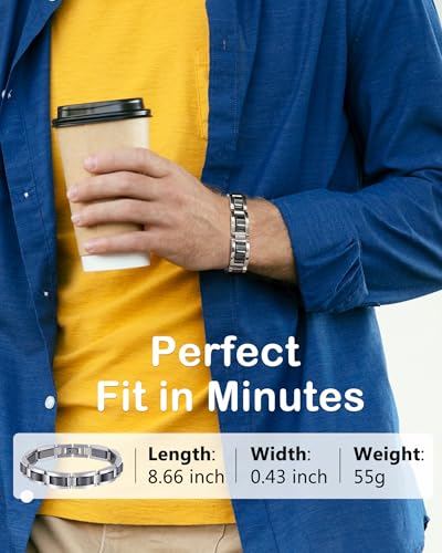 Feraco Mens Magnetic Bracelets, Classic Balck Titanium Stainless Steel Bracelet with Natural Hematite Magnet Stones,Men's Jewelry Gifts, 8.66 inch - color: Silver