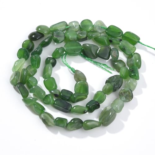 Green Canada Jade Pebble Nugget Oval Free Tumbled Stone 6-8mm Natural Gemstone Loose Beads Approx 15.5 inch for DIY Jewelry Making - color: Green Canada Jade