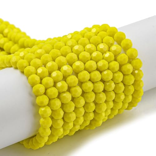 Perlin Czech Bohemian Crystal Glass Beads Faceted Round 4mm 90 Pieces Loose Spacer 1 Strand Beads for DIY Jewelry Earrings Necklace Bracelet Making (Yellow Opaque) - color: Yellow opaque