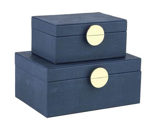 HofferRuffer Faux Leather Jewelry Boxes, Decorative Boxes Storage Accessory Organizer with Gold Hardware Decor, Classic Vegan Leather Set of 2 Pieces (Navy Blue) - color: Navy Blue