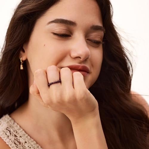 NLIEO Natural Gemstone Stretch Beaded Rings for Women Stackable Dainty Elastic Crystal Rings Jewelry - style: Almandite Garnet