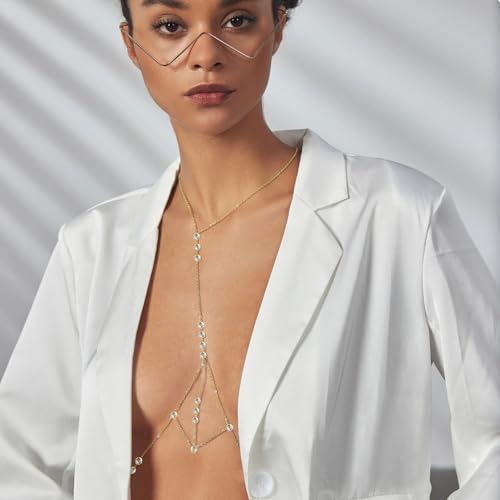 Body Chain,Body Jewelry for Women,Sexy Layered Chest Chain,Layered Adjustable Waist Jewelry for Beach Accessories,Gold Plated Waist Chains - color: Gold-A