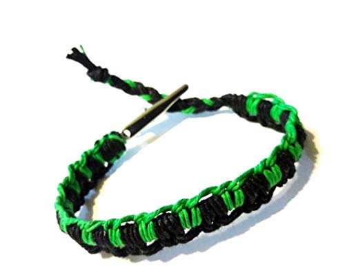 Men's Women's Green and Black Woven Interlocked Adjustable Alligator Clip Hemp Bracelet - Handmade