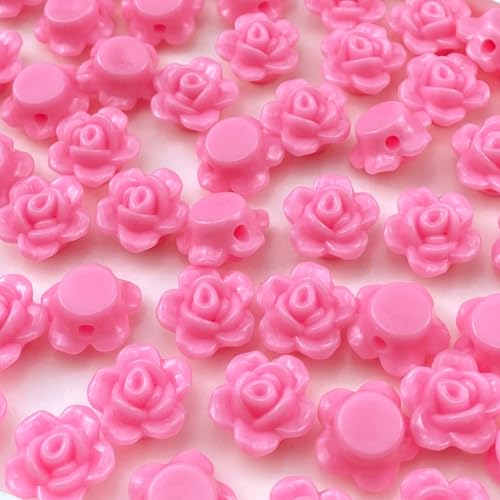 200pcs Acrylic Rose Flower Beads Candy Color Flat Back Spacer Beads Loose Pastel Colorful Decor for DIY Crafts Jewelry Making Bracelet Necklace Earrings(Deep Pink) - color: Deep Pink