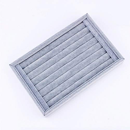 Tinsow Stackable 7 Slots Jewelry Rings Earrings Tray Velvet Showcase Display Organizer (Grey) - color: Grey