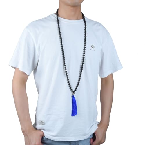 Adabele Premium 108 Mala Beads Malas Necklace - Natural Healing Gemstone Tibetan Buddhist Japa Prayer Meditation Reiki Chakra Stone Quartz Rock Women Men Jewelry - style: Lava stone