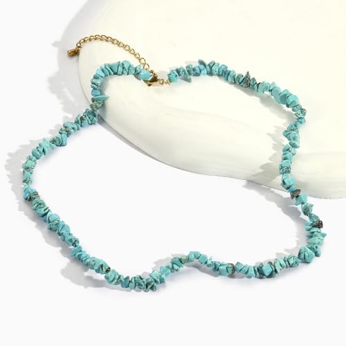 Raw Crystal Necklaces for Women 5-8mm Handmade Natural Stone Necklace Beaded Choker Necklace Healing Crystal Necklace Gemstone Necklace Raw Crystal Beaded Necklace for Her - style: Turquoise