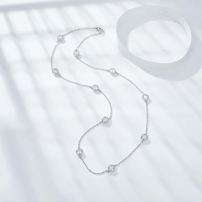 Vintage Collarbone Necklace with VVS1 D-color Round-cut Diamond, Great Gift for Girlfriend, Choice for Special Occasions or Romantic Evenings Out,Chain Length: 15.75 Inch