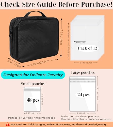 Travel Jewelry Organizer Case Transparent Jewelry Storage Book Binder Bag for Earrings, Rings, Necklace, Bracelet (All-Black) - color: All-Black