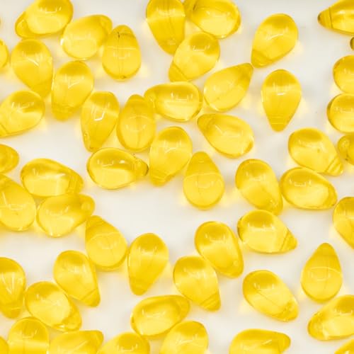 Czech 50-Piece Glass Beads, 6x9mm, Teardrop Warm Sunny Yellow - color: Yellow 80020