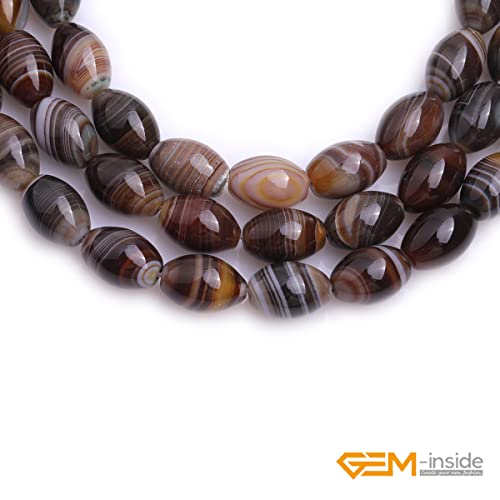 GEM-Inside Stripe Botswana Agate Gemstone Loose Beads Natural 10x14mm Bronw Olivary Crystal Energy Stone Power for Jewelry Making 15" - size: Brown-10X14mm