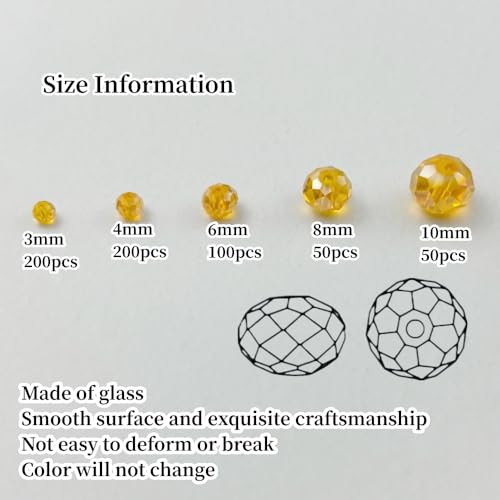 600pcs Crystal Glass Beads 3mm 4mm 6mm 8mm 10mm Rondelle Faceted Crystal Beads Spacer Beads for Necklace Bracelet Earrings DIY Jewelry Crafts Making Supplies(Orange AB) - color: Orange AB