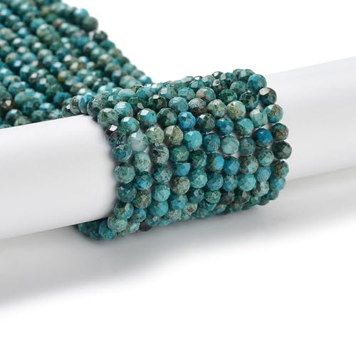 4MM 98 pcs Green Faceted Round Theme Natural Chrysocolla Beads Round Stone Spacer Beads for DIY Jewelry Necklace Bracelet Earring Keychain Craft Decor - color: Faceted Round Stone Beads-140 pcs