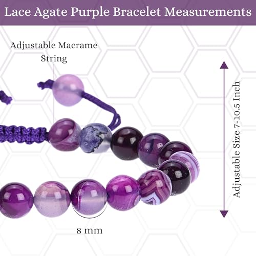 ANAYA AGATE Energy Protection Crystal Handmade Adjustable Bead Bracelet Perfect for Men, Women’s Christmas Gift - Gemstone Healing Stretch Bracelet Pulsera Para Hombre Mujer Stocking Stuffer - color: Lace Agate Purple