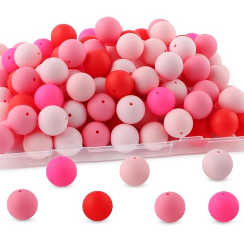 60pcs 19mm Silicone Beads for Keychain Making Mix Color Round Beads for Pens and Bracelet Crafts(Pink) - color: Pink, size: 19mm