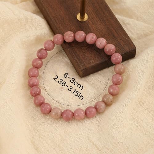 Crystal Vibe 8mm Beaded Bracelets For Women Men - Healing Crystal Bracelet - Adjustable Size - color: rhodochrosite