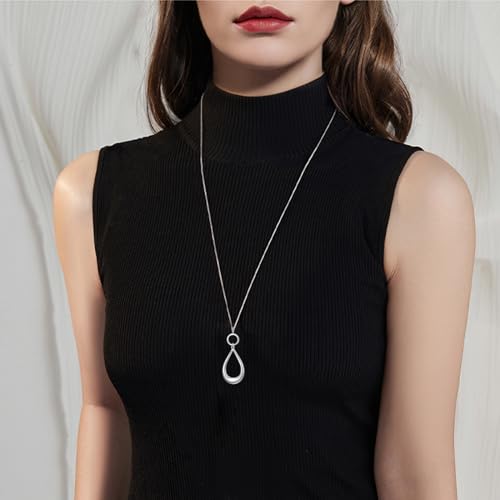 Long Necklace Sterling Silver Larait Bar Y Lariat Long Chain Drop Adjustable Necklace Gift for Her, 30" - style: Long Chain Teardrop Necklace