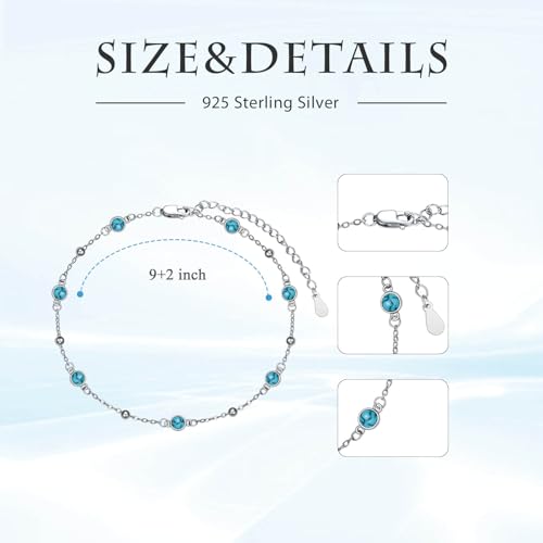 HPQQ Anklet Bracelet for Women 925 Sterling Silver Natural Stone Chain Bead Ankle Bracelet Beach Summer Fine Jewelry Mothers Day Birthday Gifts for Women Mom Wife - color: Anklet-9"-11"-Turquoise