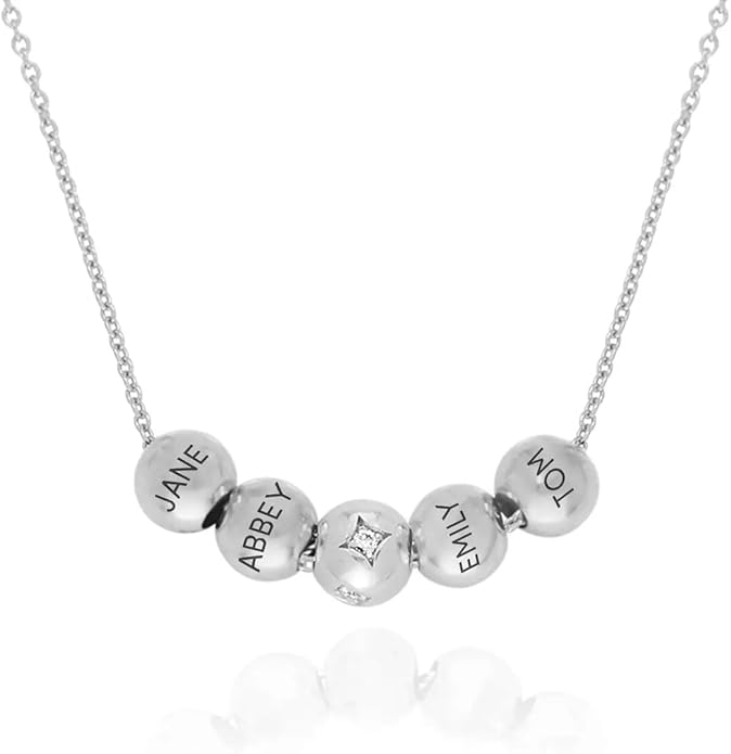 MyNameNecklace Personalized The Balance Charm Necklace with Custom Engraved Beads - Cable/Link Chain - Dainty Gift for Mom, Her - Jewelry for Christmas