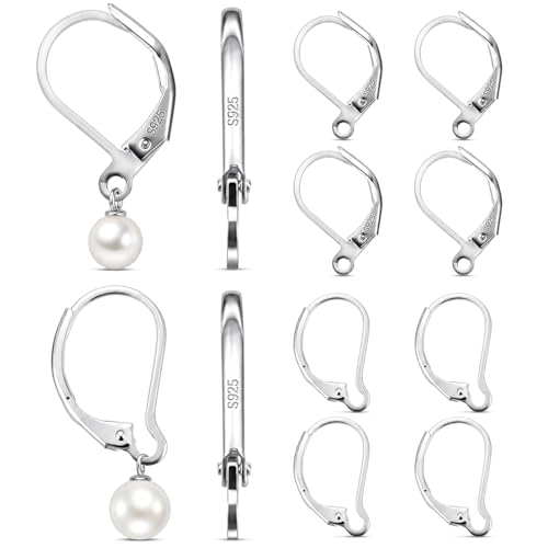 Liliaafar 12 Pcs Silver Leverback Earring Hooks French Earring Hooks 10x15mm Interchangeable Dangle Ear Wire Findings for Women Jewelry Making DIY Crafts Supplies, 2 Styles