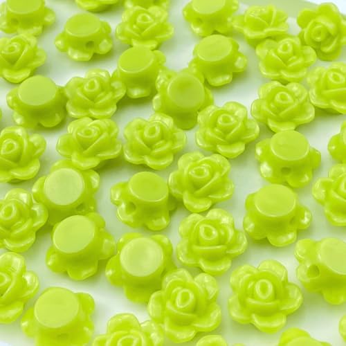 200pcs Acrylic Rose Flower Beads Candy Color Flat Back Spacer Beads Loose Pastel Colorful Decor for DIY Crafts Jewelry Making Bracelet Necklace Earrings(Yellow Green) - color: Yellow Green
