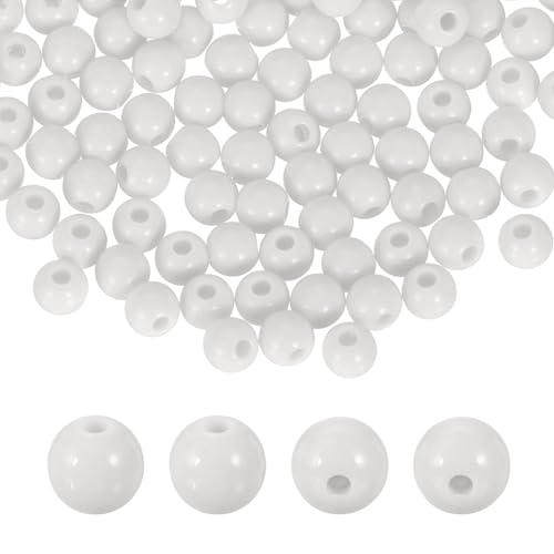 HARFINGTON 200pcs White Acrylic Round Beads 6mm Dia 1.9mm Hole Plastic Resin Smooth Balls Loose Bead for Jewelry Making Bracelets Necklace Earrings DIY - color: White, size: 6mm