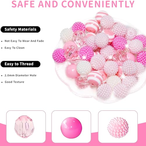 48 Pcs 20mm Beads for Pens Bubblegum Beads Pink Crystal Acrylic Round Chunky Beads Sparkly Large Balls Beads for Pen Beadable Keychain Bracelet Necklace DIY Jewelry Making Supplies - color: Pink Color