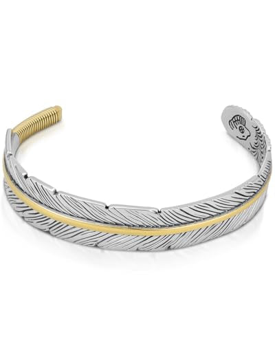Stainless Steel Cuff Bracelet,Retro Gothic Punk Biker Cool Open Adjustable Cuff Bangle Bracelets Jewelry for Men Silver - style: Wide Feather