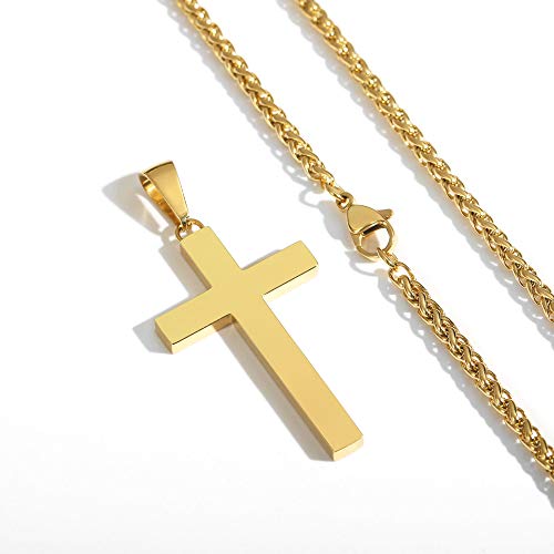 P. BLAKE Stainless Steel Cross Pendant Necklace for Men Boys, Christian Cross Pendant with 16-24 Inches Chain Cross Necklace Jewelry Gifts - size: 18 inches, style: Gold Pendant 1.7*0.9