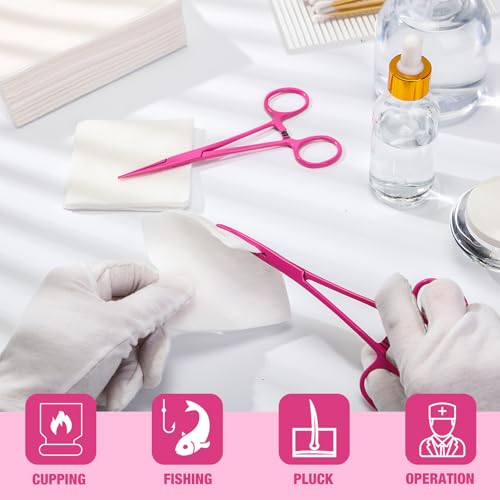 BBTO Hemostat Curved and Straight Hemostat Forceps Piercing Pliers Forceps, Stainless Steel Straight and Curved Pliers, Fishing Tweezer(Pink,2 Pcs) - color: Pink
