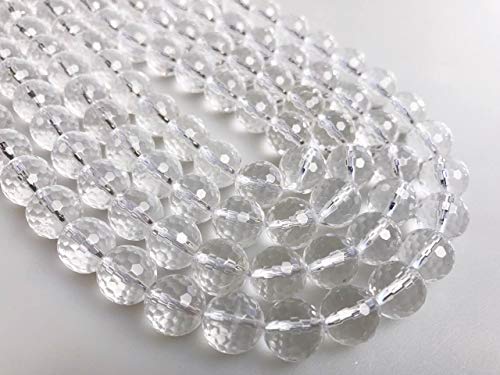 JM Design Clear Quartz Crystal Faceted Round Loose Gemstone Beads Size 4mm 15.5" Strand for Jewelry Making - size: 4mm