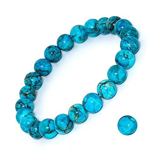 8mm Natural Gemstone Stretch Bracelet, Handmade Unisex Crystal Bracelets for Meditation, Yoga, Spiritual Healing & Positive Energy - color: Blue Magnesite Turquoise