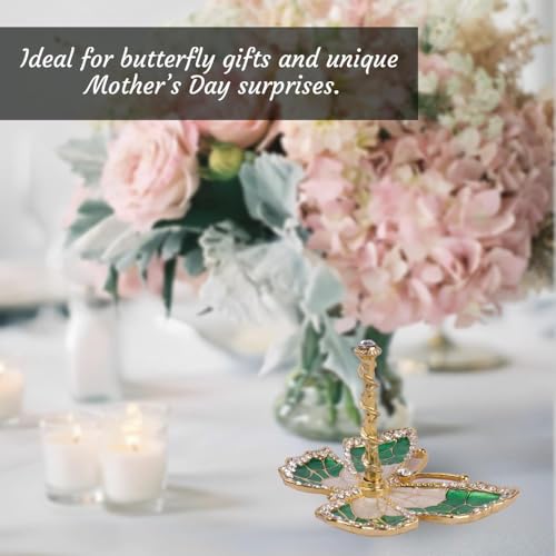 Matashi Butterfly Jewelry Holder for Women, Enamel - Gold Plated Jewelry Stand Organizer Ring Holder w/Crystals, Gift for Mom on Christmas, Mother’s Day, Birthday, Anniversary, Valentine’s Day, Green - color: Green
