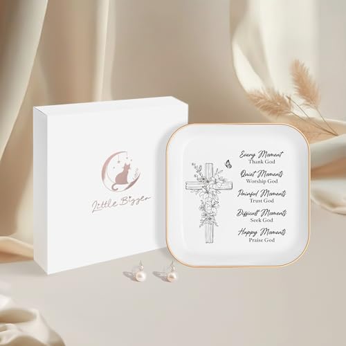 Christian Gifts for Women – Faith Gifts for Women, Sisters in Christ Friendship Gift, Ceramic Jewelry Dish Tray for Mom, Best Friend, Teen Girl, Encouragement Christian Gifts, Mothers Day gifts - style: Thank God