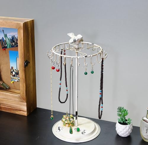 Rustic White Bird Rotating Necklace Holder Bracelet Stand/Jewelry Organizer/Jewelry Tree - color: Rustic White