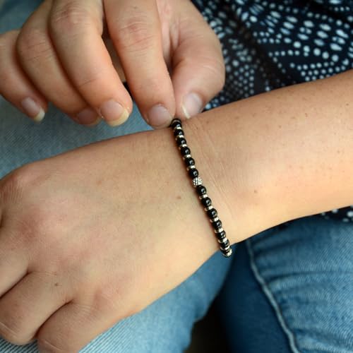 Ganbatte Handmade Beaded Bracelet, Natural Stone and Silver Stainless Steel, Boho Style Women's Jewelry - color: Black Onyx