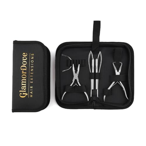 Hair Extension Pliers Kit Microlink Pliers for Extensions Hair Extension Beading Tool Hair Needle Pulling Hook Hair Styling Bead Closer and Remover Pliers - color: 1 Silver