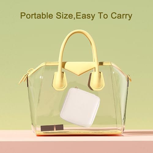 Frebeauty Small Travel Jewelry Box with 6 Pouch Bags, Portable Mini Jewelry Storage, 3.35 x 4.9 x 4.8 Inches, Gift Idea for Women Girls (Beige) - color: Beige