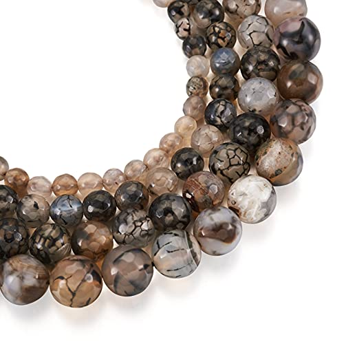 Craftdady 4 Strands Black Dragon Vein Agate Beads 6-12mm Round Natural Stone Beads Crystal Energy Healing Stone Loose Beads for DIY Jewelry Bracelets Necklaces, Total About 177pcs - color: Crystal Black Dragon Vein Agate