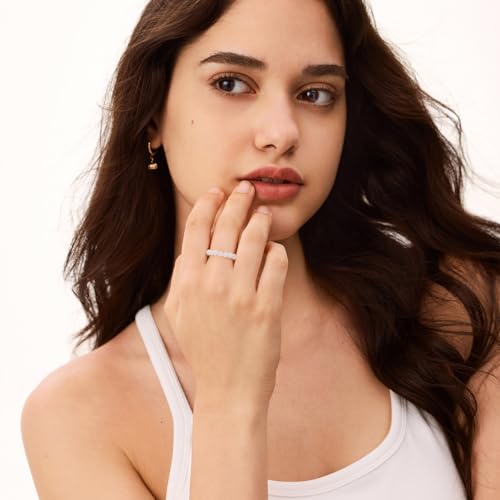 NLIEO Natural Gemstone Stretch Beaded Rings for Women Stackable Dainty Elastic Crystal Rings Jewelry - style: Moonstone