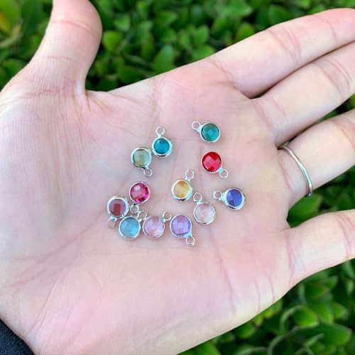 Adabele 5 sets Grade A Mixed Birthstone Charm 6mm Small Crystal Pendant Drop Bead Sterling Silver Plated (60pcs) For DIY Craft Jewelry Making CCP20 - color: Silver, size: 6mm (0.24") - 60pcs