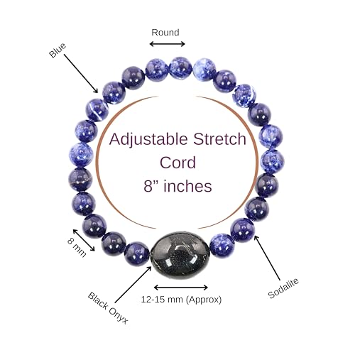 Black Obisidian Bracelets for Men 8" Inch Full Stretch Healing Crystal Bracelet, Beaded Charm Bracelet for Men Gifts Fathers Day Anniversary Birthday Gifts for Him - color: Sodalite & Black Onyx