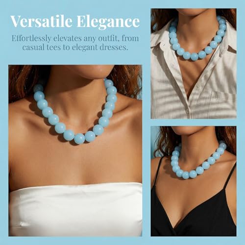 Colorful Chunky Beaded Necklace for Women Acrylic Bead Choker Necklaces Fashion Large Round Beads Necklaces for Women Handmade Summer Jewelry - color: Bule Beaded Necklace